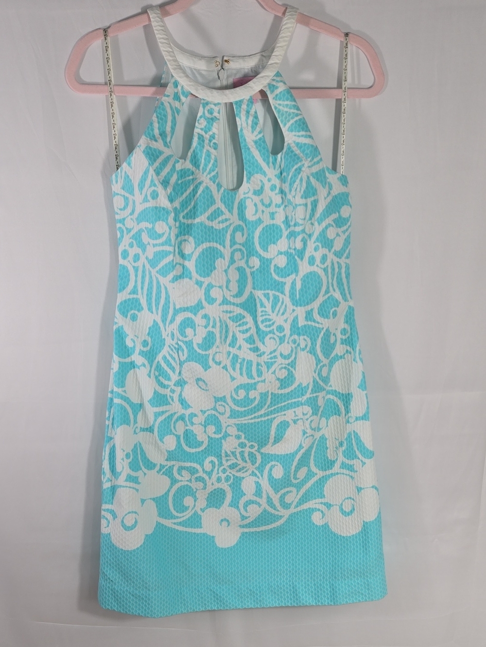 Lilly Pulitzer Turquoise & White Keyhole Halter Mini Dress 6